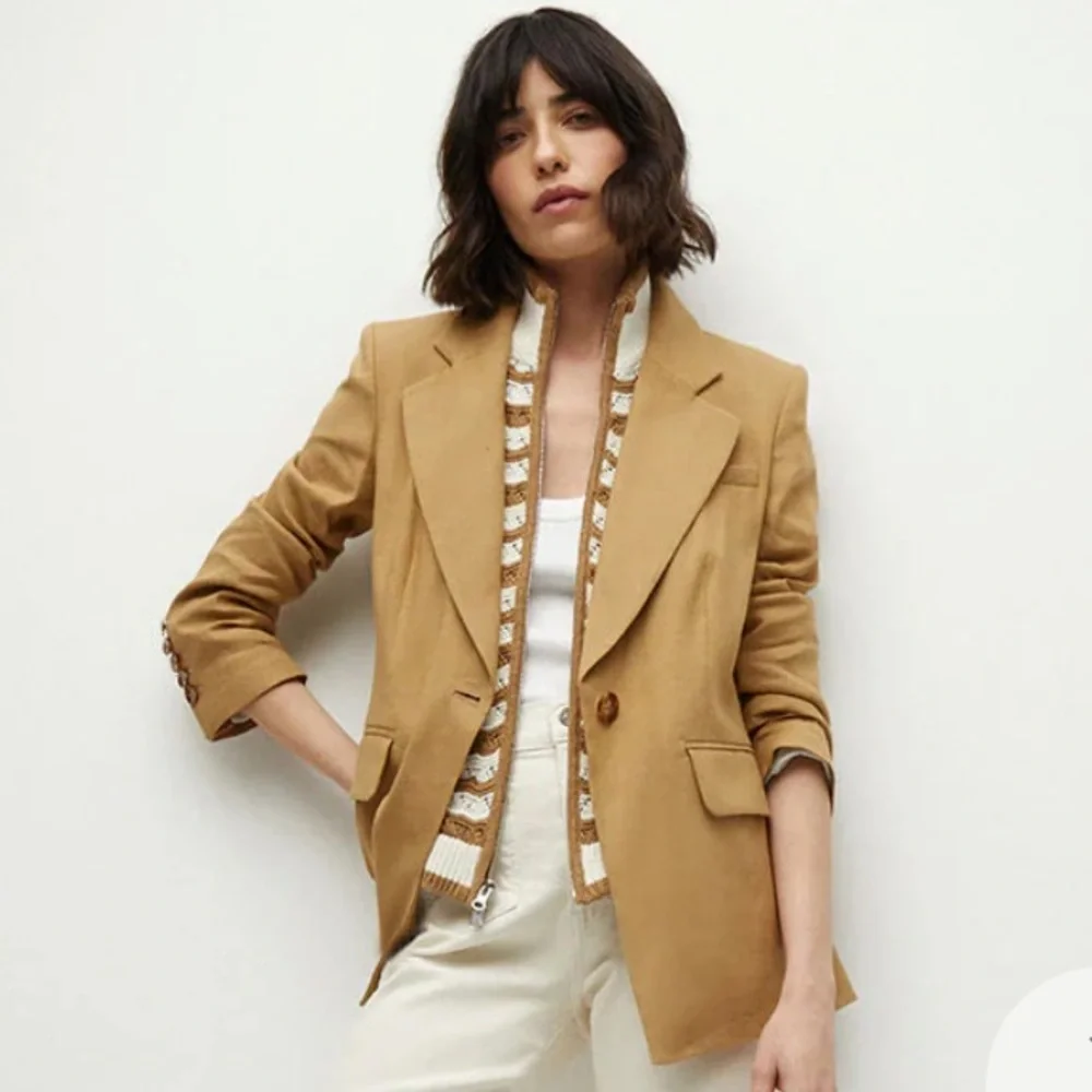 $268 NWT Veronica Beard Ariana Dickey Jacket insert dual zip tan white stripe - Picture 8 of 10